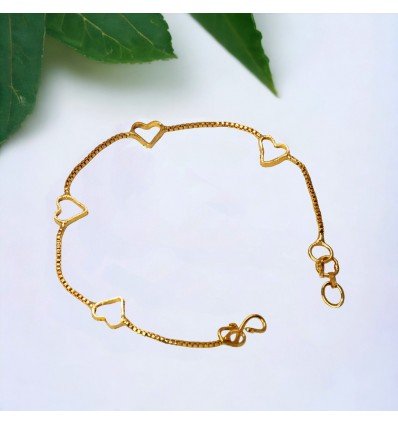 Gold Plated Hearts Box Chain Ladies Bracelet