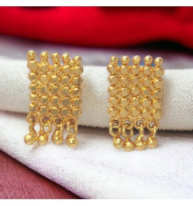 Classic Gold Plated Beads Hanging Flat Design Ear Studs