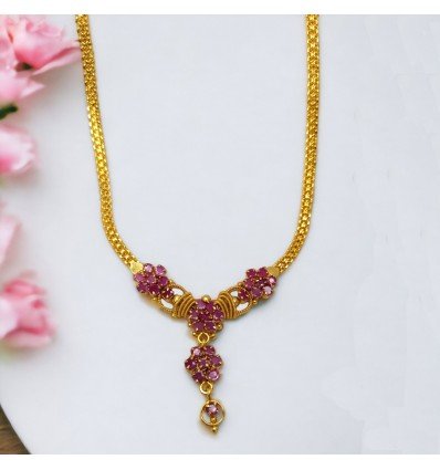 Graceful Ruby Stone Floral Pendant Necklace