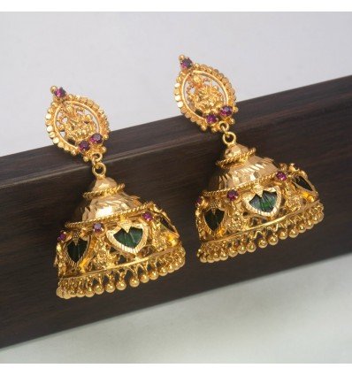 Traditional Big Bridal Palakka Lakshmi Jhumka Earrings