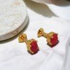 Simple Gold Plated Single Coral Ear Studs