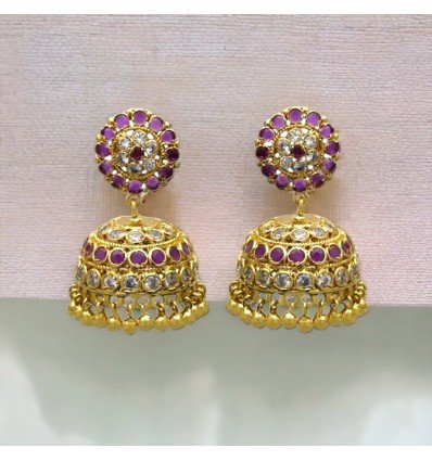 Beautiful Gold Plated Medium Size Ruby Jumkha/Jimikki Earrings
