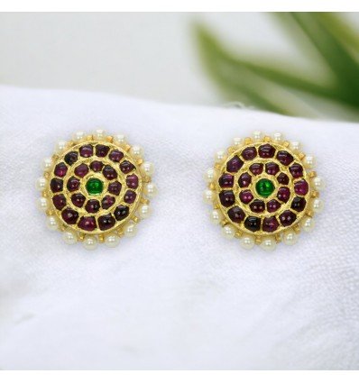 Original Temple Jewellery Kemp Red and Green Stones Ear Studs