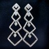 Rhodium Plated American Diamond Pave Long Earrings