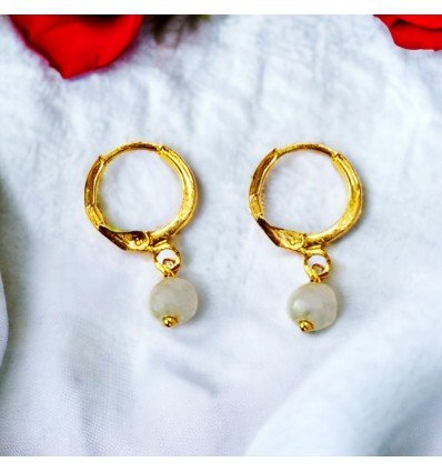 Black Crystal Charm Golden Huggies Hoop Earrings