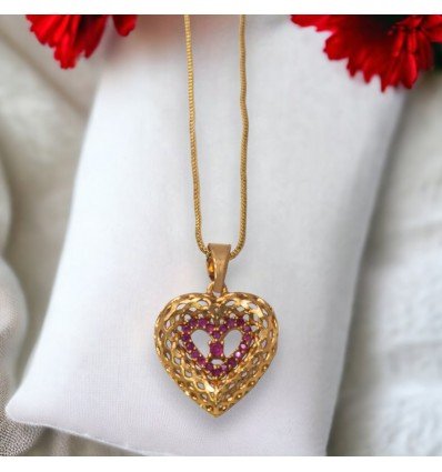 Bird Designed Gold Plated Little Stone Heart Pendant