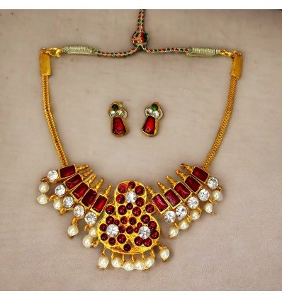 Imitation Red Stone and Pearls Dance Necklace Set