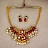 Imitation Red Stone and Pearls Dance Necklace Set
