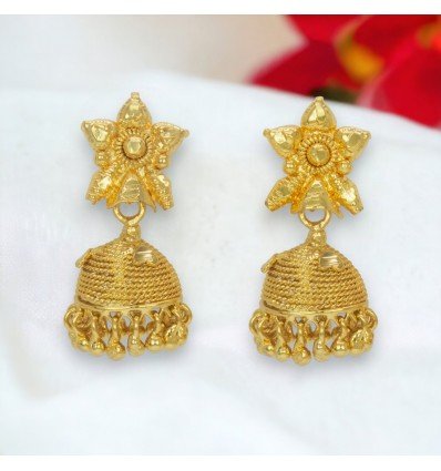 Floral Design Gold Plated Umbrella Jhumka Earrings