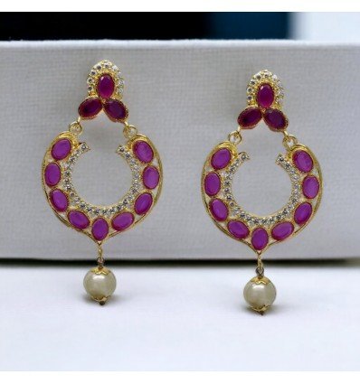 Big Premium Gold Plated Ruby Bali Earrings For Women