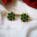 Small Gold Plated Floral Emerald Stone Ear Studs