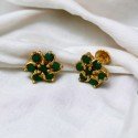 Cute Gold Plated Floral Green Stone Ear Studs