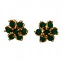 Cute Gold Plated Floral Green Stone Ear Studs