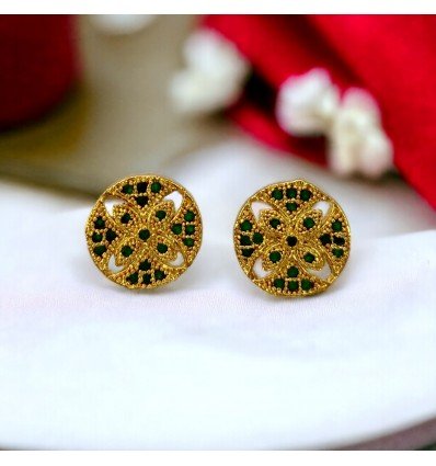 Daily Wear Gold Plated Emerald Stone Studs