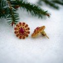 Graceful Gold Plated Floral Ruby Stone Stud Earrings for women