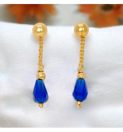 Elegant Blue Crystal Gold Plated Rain Drop Earrings