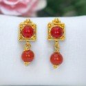 Small Premium Fashion Coral Beads Square Design Drop Earrings