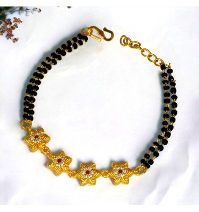Floral Matte Finish Gold Plated Mangalsutra Bracelet