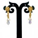 Gold Plated Heart Chain White Crystal Clear Raindrop Earrings