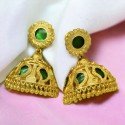 Traditional One Gram Gold Green Mango Jhumka Earrings