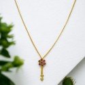Gold Plated Designer Chain With Ruby Stone Floral Pendant
