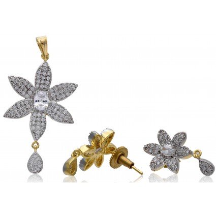 Beautiful Premium Gold plated American Diamond Floral Pendant Set