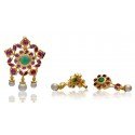 One Gram Gold Ruby Emerald Pearl Floral Pendant Sets