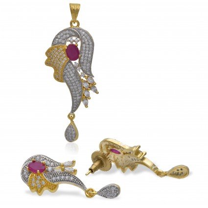 Beautiful Premium Gold Plated Ruby and CZ Stone Studed Designer Pendant Set