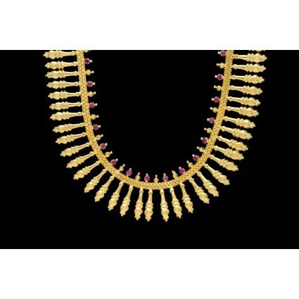 Gold Plated Traditional Magenta Stone Studed Long Chain