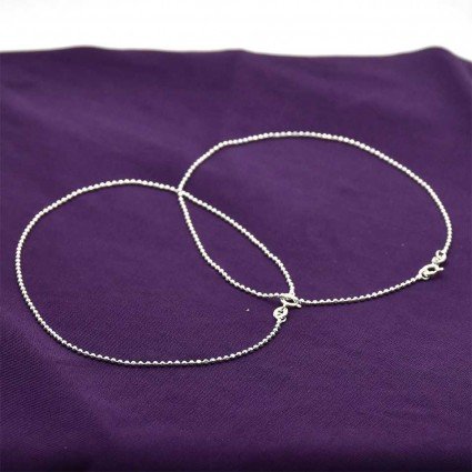 Micro Silver Link Chain Tiny Bead Anklets