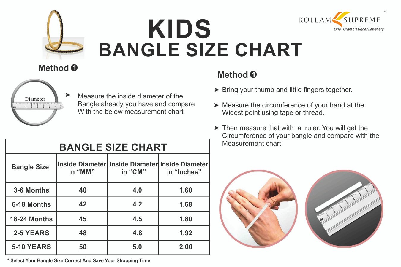 Kids bangle size chart